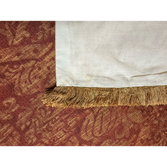 Red & Tan Custom Made Luxury Table Runner Damask Print Fringe Trim Dining Decor - Picture 6 of 7